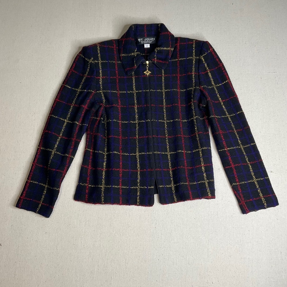 ST JOHN Collection By Marie Gray Jacket Knit Black Stripe Suit Blazer Size 2